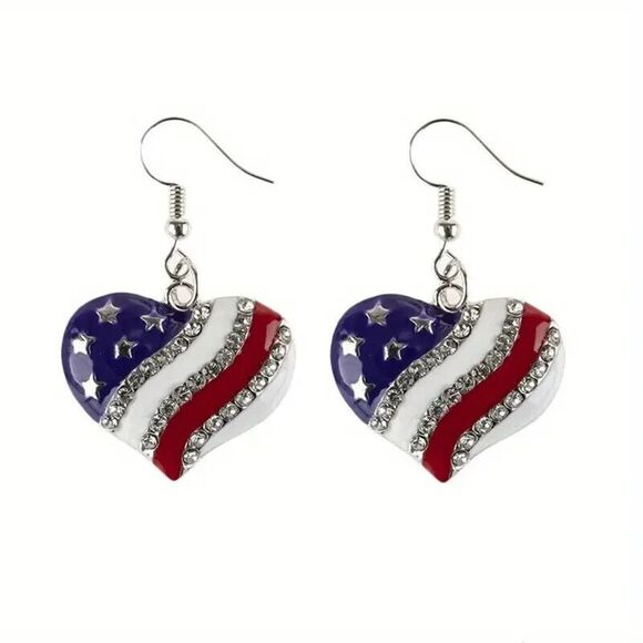 USA US American Flag Patriotic Heart Drop Dangle Hook Earrings Jewelry. - Picture 4 of 4